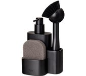 VIGAR® - Set Fregadero 3 Piezas Pocket - Dosificador de Jabón Integrado - Diseño Elegante Compacto y Funcional - Fabricado con Poliresina Material Resistente - Dosificador de Jabón con Cepillo y Esponja - Organizador Fregadero Cocina con Dispensador