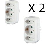 2*Adaptador 3 tomas (2 de Schuko y 1 de europlug), adaptador 3 enchufes, enchufe multiple con 3 tomas, ladron de enchufes 1 x 16A y 2 x 10A, con proteccion para niños, max 3680W, color blanco, Don Feliz