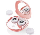 Limpiador de lentes de contacto, estuche limpiador de lentes de contacto recargable con vibración rápida con espejo y aplicador removedor portátil - rosa