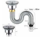 Kitchen Sink Drain Pipe Stainless Steel Sink Strainer with Sink Stopper/sealing Lid Kitchen Sink Sewer Pipe Drain Tubing Pipe