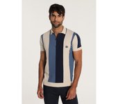 BENDORFF - Polo de manga corta tricolor a rayas con cremallera