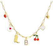 Boho Red Lips Cherry Heart Letter Charm Necklace Gold Plated Boots Crystal Initials Necklaces Cowgirl Beach Jewelry