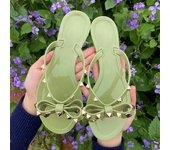 rivet flip-flops rivet jelly thong sandals with bow summer bow flat beach rain boots