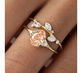 Huitan Champagne CZ 2Pcs Women Rings Aesthetic Wedding Accessories Gold Color Exquisite Leaf Rings Party Fashion Jewelry Sets