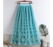 2025 New Mesh mosaic cake  spring, summer, autumn and winter new mid-length A-line long fluffy gauze skirt