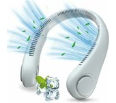 KZQ Ventilador de cuello portátil, ventilador de cuello USB con batería de 1200 mAh, ventilador sin aspas manos libres, 3 velocidades, ventilador silencioso ajustable de 360° para oficina, hogar, viajes (blanco)