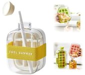 Cubitera, vaso para hielo y agua, 2 en 1, sin contacto, con pajita, bandeja vertical con tapa y fácil de abrir, perfecta para café y zumo (verde, L-800 ml)