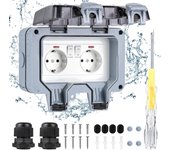 Toma de Corriente exterior impermeable IP66, 2 Tomas de Corriente y Persiana protectora, Toma de Corriente de pared a prueba de Polvo para Cocina, baño, Garaje, Piscina y Jardín.
