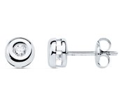 Pendientes Oro Blanco 18k chatón 6 mm. diamante centro 0.07ct.
