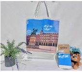 Bolso de hombro de compra con estampada de los dubujos paisaje con doble cara. tela loneta estampada dibujos personalizada.gran capacidad.dibujos madrid,barcalona,sol,portugal lisboa.sintra