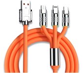FGNS.Cable de datos carga rápida USB 3 en 1(1.2Metro), cable de datos de carga múltiple 6A/120W, carga rápida, grueso, cable de datos uno a tres adecuado para iP/Micro/USB tipo C tres interfaces