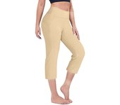 Women Elastic High Waist 3/4 Pant Casual Active Fit Wide Capris Leg Pants Trousers With Pockets Pants for Women Women’s Pants