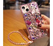 Luxury Glittering Diamond Phone Case + Clear Rhinestone Gir's Rose Case For iPhone 11 14 Pro Max12 13 Pro Max 15
