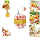 Cubitera 2 en 1 – Botella de agua y cubitera 2025 sin contacto con tapa, recipiente y pajita, para preparar hielo rápidamente para café, zumo y más (rosa, 500 ml)