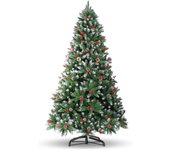 ARBOL DE NAVIDAD SILVESTRE FRONTOSO, 120cm, 150cm, 180cm, 210cm, 240CM, árbol de Navidad Verde Abeto, Árbol de Navidad Artificial, Verde PVC Árboles Decoración Navideña, con Efecto Nieve y piñas, Soporte de Maderal (con Efecto Nieve y piñas)