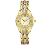 Reloj para mujer con concha y piedras brillantes, movimiento de cuarzo, correa de brazalete, un reloj de lujo para la mujer