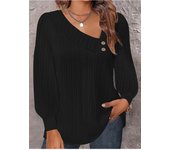 2024 hot item wish Amazon hot style autumn simple v-neck button solid color versatile long-sleeved pleated shirt