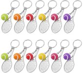 Llavero de Deporte Mini Llavero de Raqueta de Tenis de Metal Llavero de Pelota de Tenis Creativo Regalo para Amantes del Tenis 12 Piezas (6 Bolas de Colores)