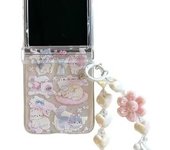 Funda para Samsung Galaxy Z Flip 6 (2024), transparente con diseño de gatos y cadena de perlas para niñas (Funda para Z Flip 5, Gato)
