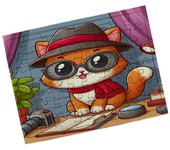 MERCHANDMANIA PUZZLE PEQUEÑO TAMAÑO APROX. A5 DE 48 PIEZAS CON MARCO gato periodista profesion reportero periodico rompecabezas puzle para adulto