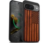 Funda magnética de madera para Google Pixel 9, con grabado artesanal de madera y TPU suave a prueba de golpes, compatible con cargadores inalámbricos MagSafe (grano natural) rosa