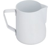 Jarra para espumar leche con boca puntiaguda de 600 ml, taza para espumar leche espesa de acero inoxidable para el hogar, color blanco