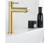 Grifo de Baño SUS304 con Cepillo Dorado Acero Inoxidable Single Cold Tap para Lavabo Partes de Desagüe Estilo Palanca Adecuado para Fregadero de Baño