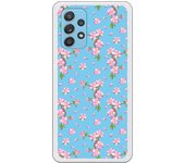 Funda compatible con Samsung Galaxy A72 - Patron flores rosas con fondo azul