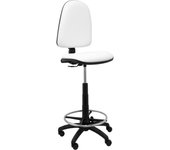 Piqueras Y Crespo Taburete Ergonómico Regulable en Altura con Aro Reposapiés Cromado en Similpiel Blanco