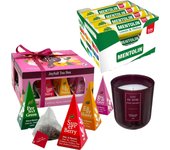 Pack Balsámico: MENTOLIN LIMON MEL S/A TUBO 12X20G + Vela perfumada en vidrio rosa de silicona 170 g + Caja de Té Joyfull con variedad de sabores