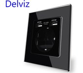 Delviz Toughened Glass Panel, TV computer switch 86mm*86mm, Black 1 Gang 2 Way Push Button Switch, Crystal 16A Wall Power Switch