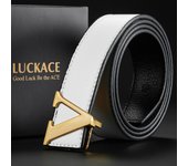 LUCKACE Design Belt For Men Fashion Women Luxury Letter Smooth Buckle Belts Alloy V Buckle Belts Leather Belts Gifts Waist