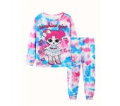 2pcs Girls Casual Cartoon Unicorn Print Crew Neck Pink Cotton Pajama Sets