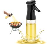 Pulverizador de aceite de oliva para cocinar - Pulverizador de botella dispensador de aceite de vidrio de 200 ml - Pulverizador de aceite y vinagre de grado alimenticio recargable para cocina, freidora, ensalada, parrilla, freír (negro)