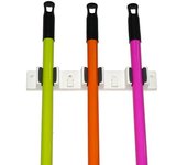 CABLEPELADO Soporte colgador fregonas y escobas de pared Blanco (3 posiciones)