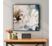 Hand Painted Abstract Oil Painting  Thick Textured Pop Art on White Blue Canvas for Living Room Wall Decor  Modern Home Decorati