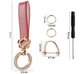 1 Pc Glittering PU Leather Flower Keychain Hand Strap Bag Charm Lanyard Fashion Couple Car Keychain Small Gifts for Women Men