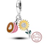 925 Sterling Silver Pink Cat Butterfly Charms Beads Star Moon Sunflower Coffee Cup Pendants Fit Bracelets DIY Jewelry