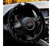 1pc Black Plush Fur Diamond Crystal Crown Series Car Seat Inerior Accessories Auto Steering Wheel Covers Headrest Seatbelt Cover