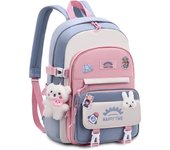 Mochilas Escolares Niña, 20 Litros Mochila para Niñas con Colgante de 8 a 12 Años, Ligera e Impermeable Mochila Kawaii Escolar de Nailon para Niñas, Azul