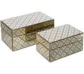 Juego de 2 cajas 28cm y 22cm espejo dorado rombos cala  Material: Espejo Medidas (Ancho*Alto*Fondo): 28*13*17Presume de casa