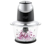 Adler AD4082 Picadora Eléctrica Alimentos 4 Cuchillas Acero Inoxidable, Recipiente de Cristal 1,2 Litros, 550W, Blanco/Negro