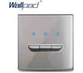Wall Light Switch Chrome Toggle Press Button Tempered Glass Plate Blue LED Light 1 2 3 4 Gang White Black Gray Gold