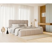Vente-unique - Canapé abatible de 160 x 200 cm - Tela efecto cuero - Beige + Colchón - DAMADO de Pascal Morabito