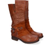 PuntoSalao Botas estilo motero tacón bajo para mujer color camel F6373