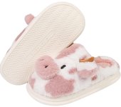 Pantuflas de vaca para mujer y hombre, pantuflas de casa con dibujos animados de animales, pantuflas peludas de felpa para invierno, cálidas, de espuma viscoelástica, para interiores y exteriores
