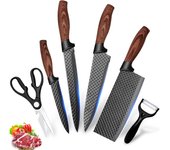 Juego de cuchillos de cocina - 6PCS Cuchillos de acero inoxidable premium con Tijeras Pelador Cuchillo de Slicer Regalo en Estuche