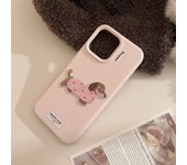 Cute Brown Blue Pink Phone Cases for iPhone 16 Plus Pro Max 15 14 13 12 Cartoon Embroidery Puppy Protective Phone Covers