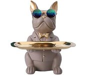 Resina Bulldog Escritorio Bandeja de Almacenamiento Estatua Moneda Hucha Almacenamiento Animal Escultura Mesa Decoración