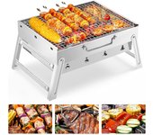 Barbacoa portátil, mini parrilla plegable de acero inoxidable para barbacoa de carbón para exteriores, barbacoa, jardín, patio, picnic, camping para 2 o 3 personas.